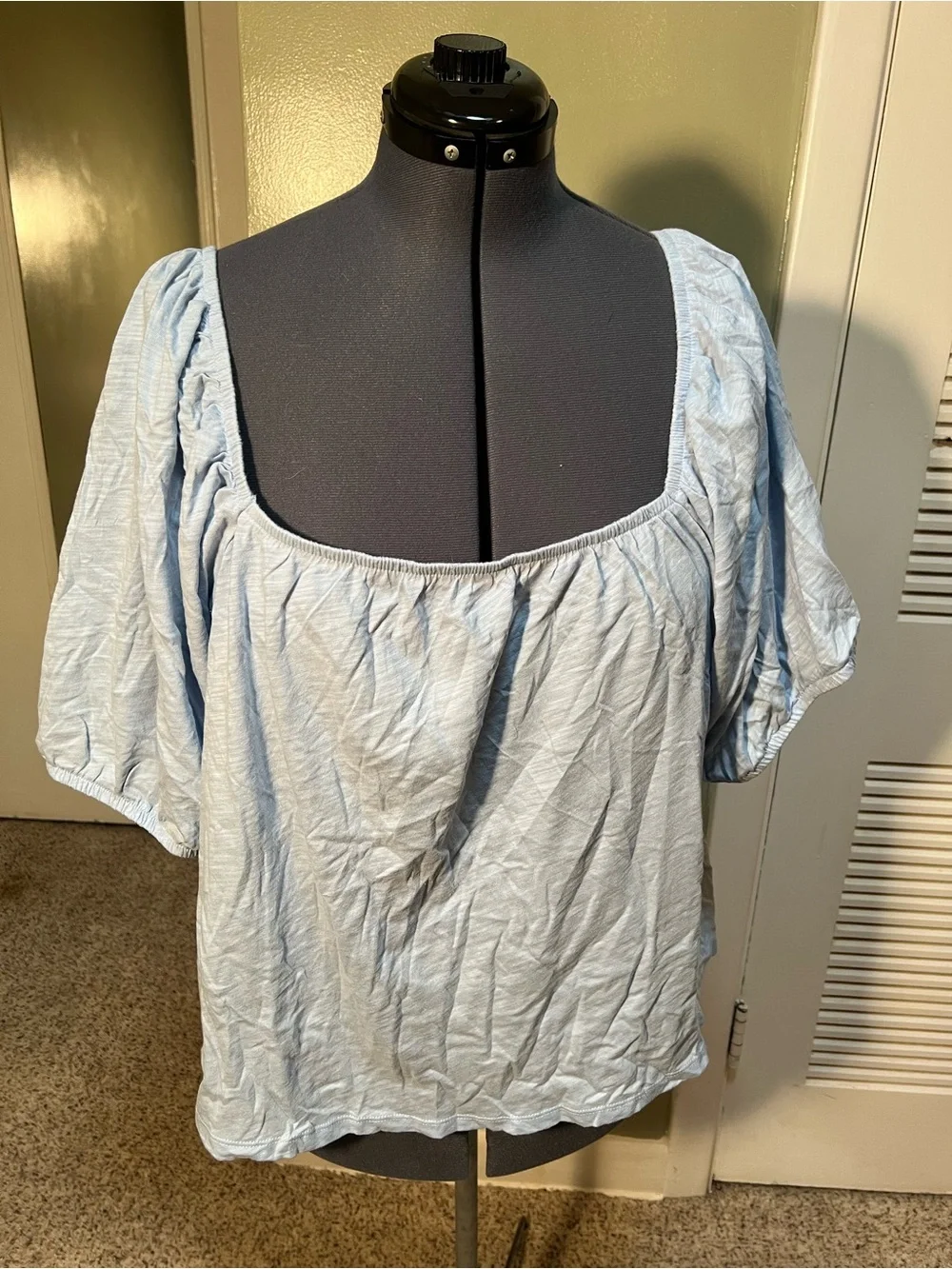 Old Navy Women’s Plus Size 3X Slub-Knit Jersey Square Neck Puff Sleeve Top Blue